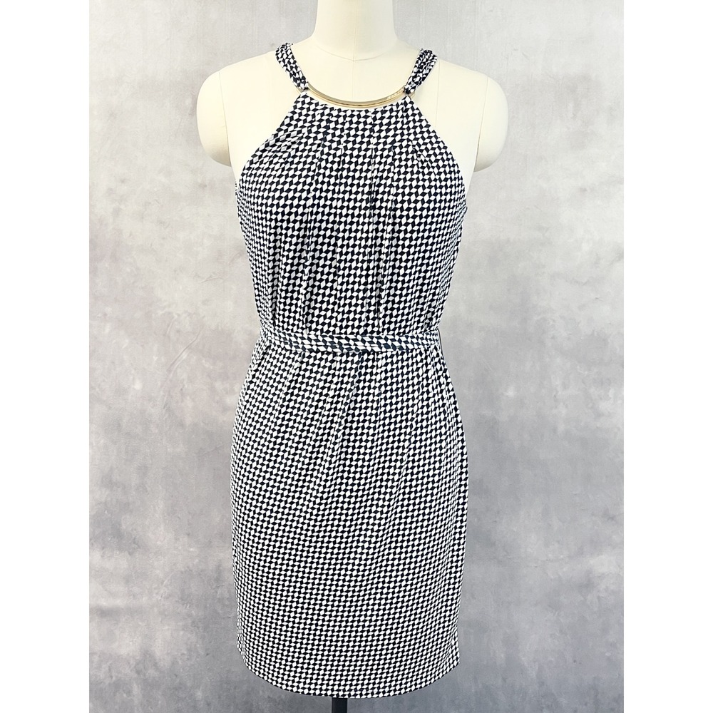 Michael Kors Halter Dress Womens Size M Geometric Print Stretch Chic Op Art
